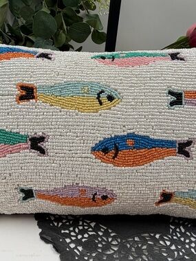 Coastal Fish Beaded Pillow Nautical Beach House Decor TikTok Viral